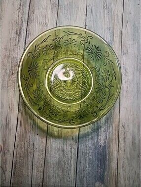 Vintage FTD 1979 Avocado Green Daisies Floral Bowl